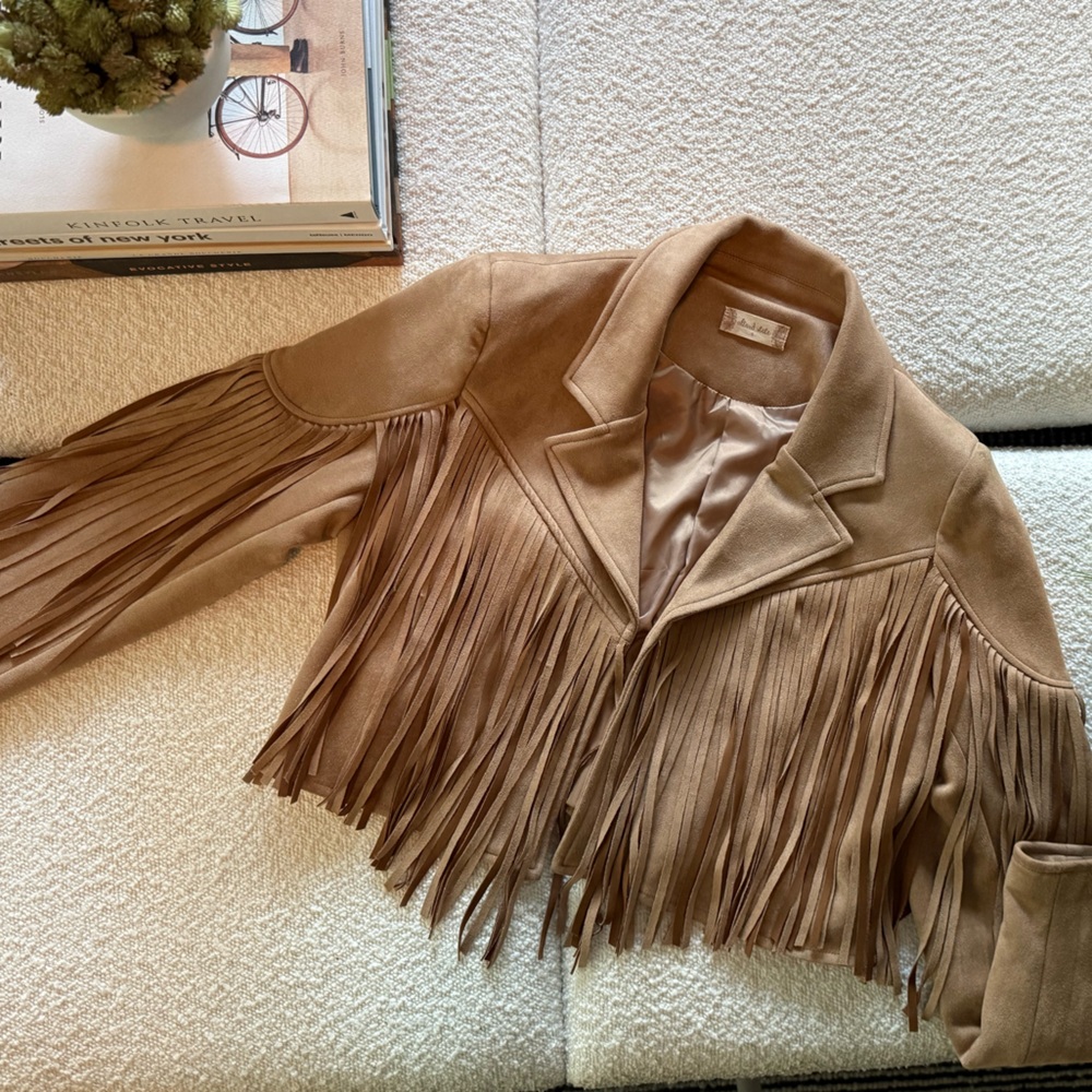Altar'd State Tan Faux Suede Fringe Jacket